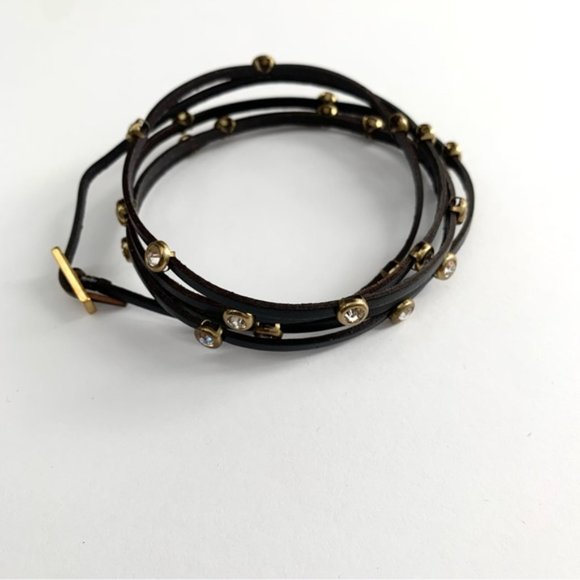 Women's Wrap Bracelet Faux Leather Adjustable Rhinestone Black - Picture 3 of 15